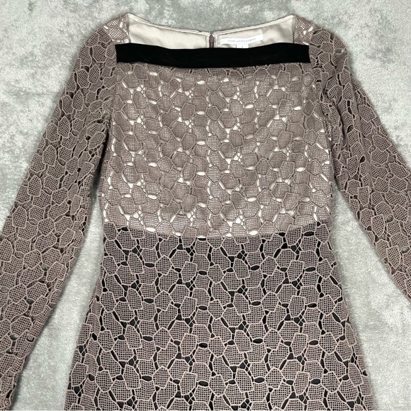 Diane Von Furstenberg Dress Women’s 6 Taupe Sarita Pebble Lace Leather Party - Picture 6 of 13